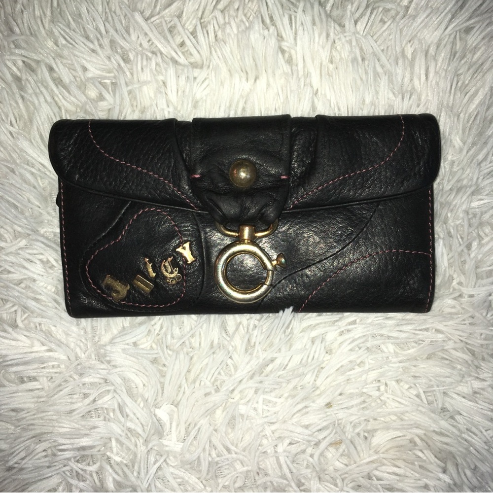 Juicy Couture Black Leather Wallet with Gold Details